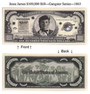 Gangster Jesse James $100,000 Dollars Notes Lot of 25