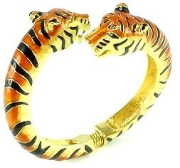 Kenneth Jay Lane KJL Gold & Enamel Tan Tiger Bracelet