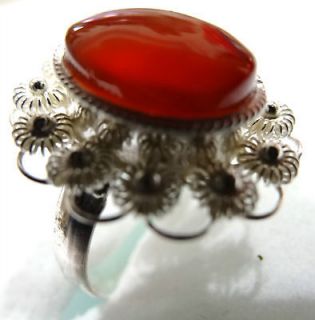 Silver 925 Yemeni Carnelian agate Women Ring, dark Red agate, Aqeeq