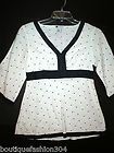 New Carole Little Small S Womens Polka Dot Top Blouse Navy Blue White