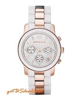 New Michael Kors Rose Gold and White Silicone MK5464 Runway Womens