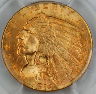 1914 D Indian $2.50 Gold, PCGS MS 64 High End Quarter Eagle