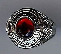VINTAGE SILVER RED FACETED GLASS HIGH SCHOOL CLASS RING CHARM