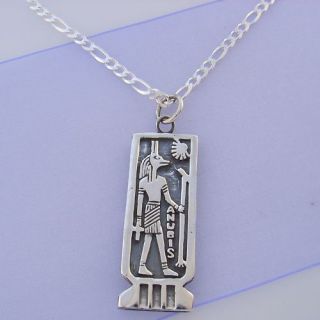 CARTOUCHE ANUBIS CHARM STERLING SILVER NECKLACE 55cm