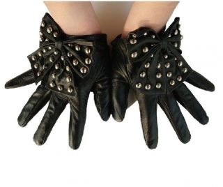 New Black Brown Rivets Butterfly Fashion Leather Gloves LADY GAGA