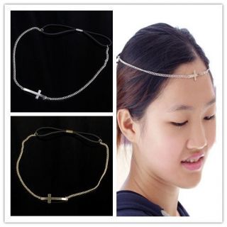 Stylish Gothic Silvery Golden Cross Chain Head Band Headband Headdress