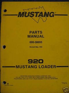 Mustang 920 Skid Steer Loader Parts Catalog Manual