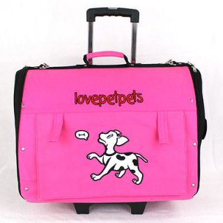 Hot Pink Backpack Roller Wheel Pet Carrier Bag Car Seat