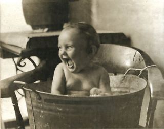 Vintage Bathing Antique Bath Little Boy Laughing in Wash Tub Ivory