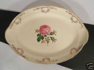 Vintage Taylor Smith Pink Rose Small Oval Platter Goldtone Trim