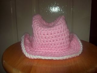 Hand crochet pink/white cowgirl hat for 3 6 months baby. photo prop