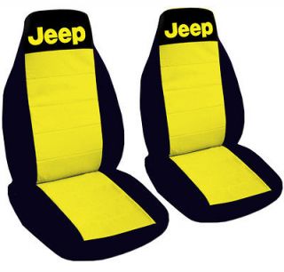JEEP WRANGLER CAR SEAT COVERS YELLOW & BLACK WITH WRITING JEEP FRONT