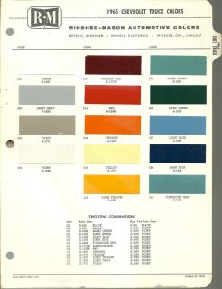 1965 CHEVROLET TRUCK Color Chip Paint Chart Brochure R M, RM