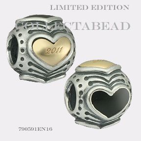 Pandora Silver & 14k Gold Limited Edition 2011 Midnight Heart Bead