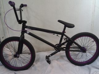 Kink Launch 2013 BMX Bike Flat Black with Purple Rims and Grips