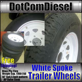 14 Trailer Tires Bias Ply White Spoke Wheels Rims 14 Set of 2