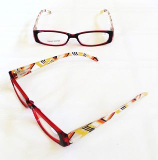 Glasses Career Spring Hinge Plastic Rim Plaid Red Yellow 2 25