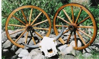 Two Wooden Wagon Wheels Decor Carts 42 Tall Western