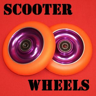 Metal Core Scooter Wheels Orange PU 2x100mm wheels including bearings