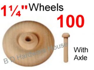 100 1¼ Wood Wheels w Axle Toy Parts Wooden Wheel