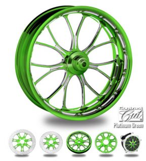 Custom Color Rims 21 Wheel Package for Harley Green Platinum