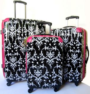 3Pc Luggage Set Hard Rolling 4 Wheels Spinner CarryOn Travel Floral