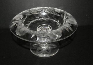 ABP Cut Glass Compote w Rolled Rim Intaglio Daisy Pattern Signed Clark