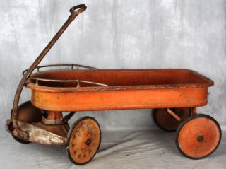 VINTAGE EARLY OLD CHAMP CHILDs PULL WAGON WITH ARTILLERY FRONT WHEELS
