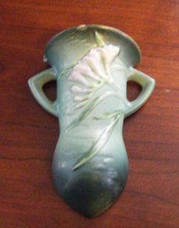 Roseville Pottery Green Freesia Wall Pocket 1296 8 Nice Vintage Piece