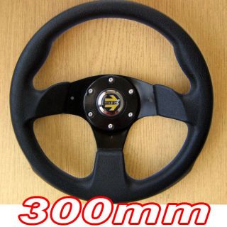 Sports Steering Wheel 300mm Black 3 Spoke 30cm Racing Track Go Cart