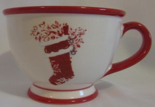 Mug Holiday 2007 Tea Cup Stocking Joy White Red Rim Handle