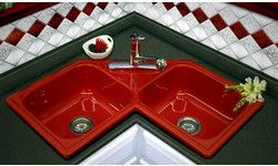 CorStone Harmony Self Rim Double Bowl Corner Kitchen Sink Red