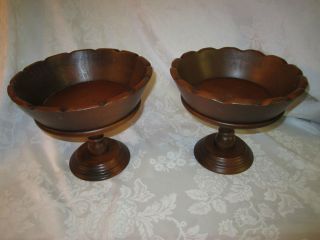 Elegant Wood Pedestal Centerpiece Bowls Compotes Scalloped Rims