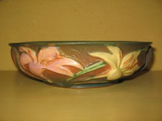 Roseville Pottery Green Brown Pink Yellow Zephyr Lily Low Bowl 472 6
