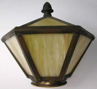 Antique Slag Art Glass Panel Lamp Fitter Shade Hall Porch Vtg Fixture