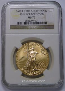 2011 W $50 1OZ. BURNISHED AMERICAN GOLD EAGLE GRADED NGC MS70 *25th