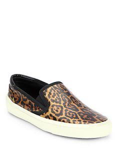 Saint Laurent Leopard Print Leather Laceless Sneakers   Leopard
