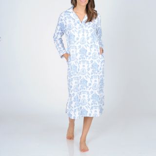 La Cera Womens Blue Floral Print Flannel Nightgown (BlueFloral printNotch collarUnlinedPullover with three (3) button front closureLong sleevesTwo (2) side slit pocketsThe approximate length from the top center back to the hem is 46 inches. The measuremen