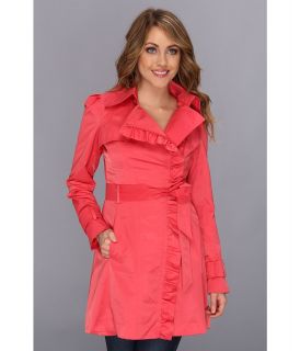 Jessica Simpson Ruffle Trim Belted Trench Coat Womens Coat (Coral)