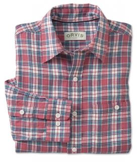 Sun soaked Linen Plaid Long sleeved Shirt, Weathered Red, Large
