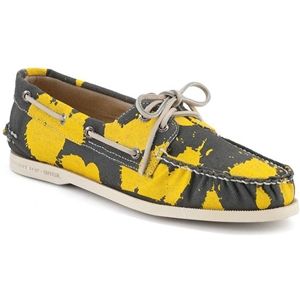 Sperry Top Sider Mens Authentic Original 2 Eye Handpainted Grey Yellow Shoes   10281543