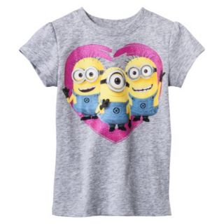 Despicable Me Infant Toddler Girls Short Sleeve Minion Heart Tee   Grey 2T