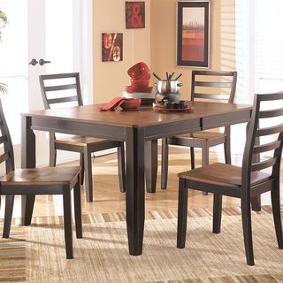 Signature Design By Ashley Alonzo Two tone Butterfly Dining Table (Medium brownWeight 123 poundsDimensions 30 inches high x 42 inches wide x 54/72 inches deepAssembly Required )
