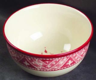 Dansk Nordic Knits Red Soup/Cereal Bowl, Fine China Dinnerware   Off White&Red,