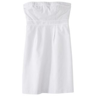 Merona Womens Seersucker Strapless Dress   Grey/White   16
