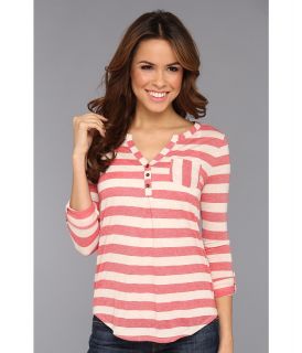 Lucky Brand Dallas Stripe Pocket Top Womens Long Sleeve Pullover (Red)