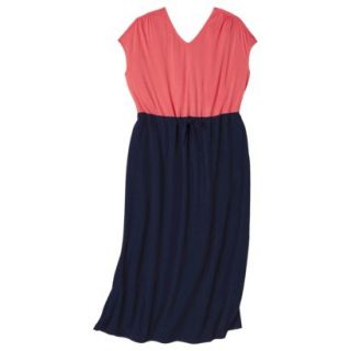 Pure Energy Womens Plus Size Cap Sleeve V Neck Maxi Dress   Coral/Black X