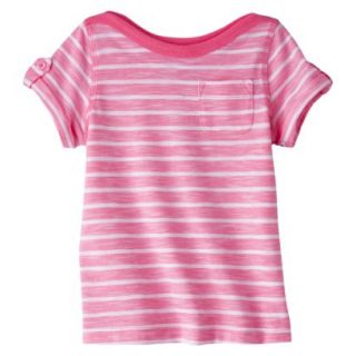 Cherokee Infant Toddler Girls Striped Short Sleeve Tee   Dazzle Pink 2T