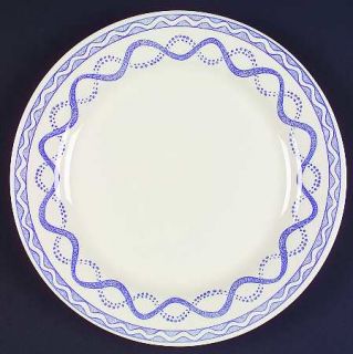Gien Aurelie Blue Dinner Plate, Fine China Dinnerware   Blue Overlapping Squiggl