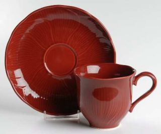 Mikasa Red Orchid Flat Cup & Saucer Set, Fine China Dinnerware   Spring Line, So